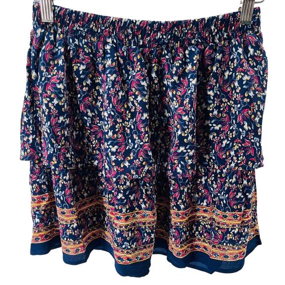 CITY STUDIO SZ M blue floral boho layered elastic waist mini skirt NWT B107 - Picture 1 of 5